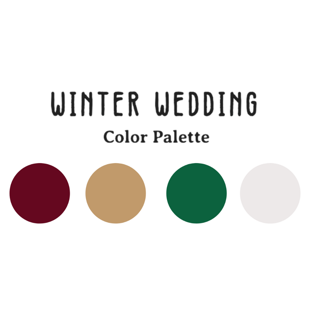 winter wedding color palette wine red, camel and green