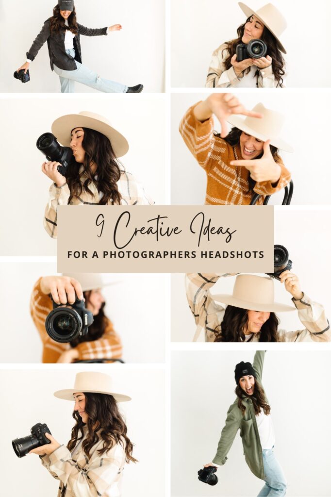 collage of 9 images that show creative ideas for a photographers headshots